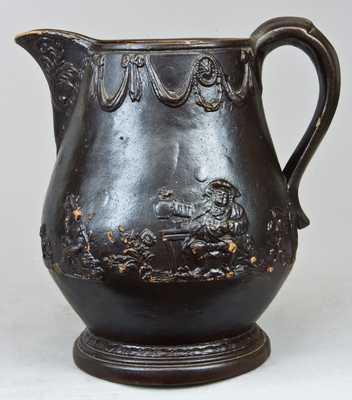 Albany Slip Glazed Stoneware Pitcher, Stamped 