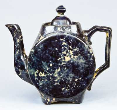 Cobalt-Sponged Yellowware Teapot, Ohio origin