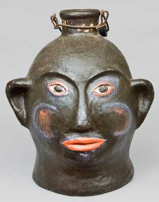 Rare Painted Woman Pottery Face Jug, NC origin