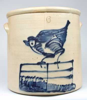 Six-Gallon Chicken-on-Fence Stoneware Crock