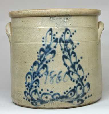 FORT EDWARD / POTTERY CO Stoneware Crock with Cobalt Wreath, Dated 1860