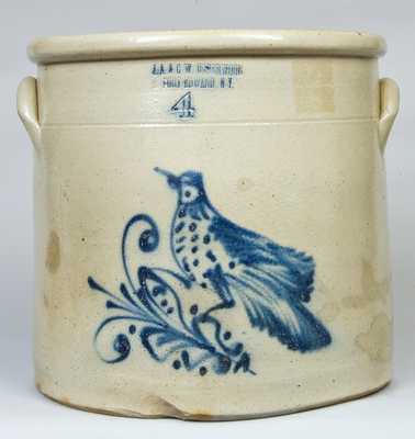 J.A. & C.W. UNDERWOOD / FORT EDWARD, N.Y. Stoneware Crock with Bird Decoration