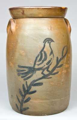 Four-Gallon Midwestern Stoneware Churn w/ Bird Decoration
