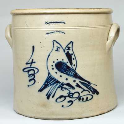 S. HART / FULTON Stoneware Crock with Double Bird Decoration