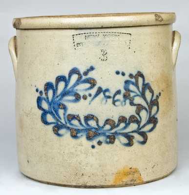 NEW YORK STONEWARE CO. Stoneware Crock with Cobalt Date 1868 within a Wreath
