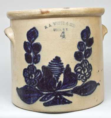 N.A. WHITE & SON / UTICA, N.Y. Stoneware Crock with Cobalt Floral Decoration