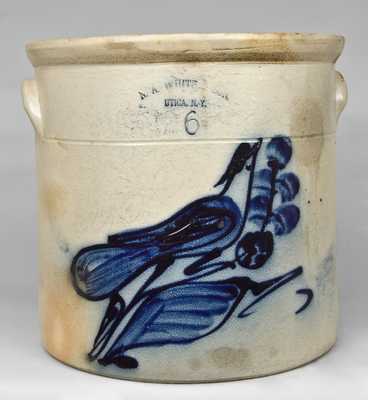 N.A. WHITE & SON / UTICA, N.Y. Stoneware Crock with Paddletail Bird