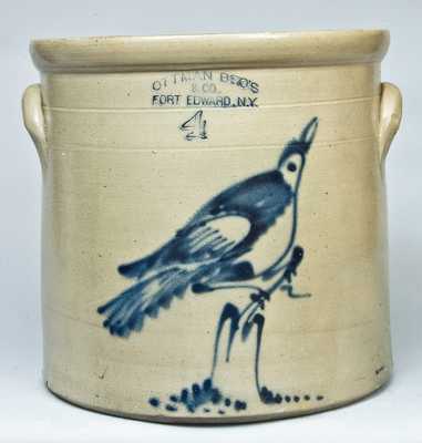 OTTMAN BRO'S / & CO. / FORT EDWARD, N.Y. Stoneware Bird on Stump Crock