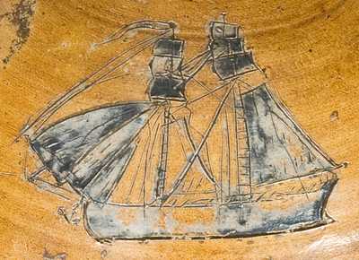 P. CROSS / HARTFORD Stoneware Jug with Incised Ship Decoration