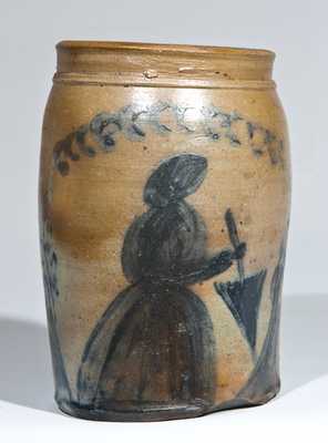 Morgantown / Uniontown Stoneware People Jar, Woman with Parasol