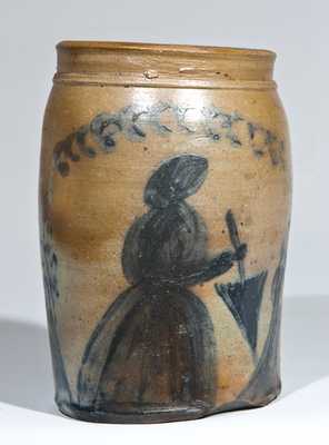 Morgantown or Uniontown Stoneware People Crock