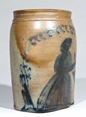 Morgantown / Uniontown Stoneware People Jar, Woman with Parasol