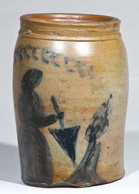 Morgantown / Uniontown Stoneware People Jar, Woman with Parasol