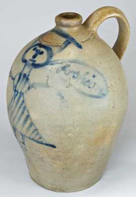 "Fashions" Stoneware Jug with Woman Decoration, probably Western PA or West VA origin