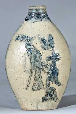 Hartford, CT Stoneware Flask w/ Incised Bird and Flower Basket