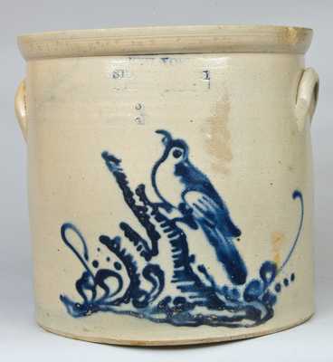 NEW YORK STONEWARE CO. Stoneware Crock with Bird on Stump Decoration