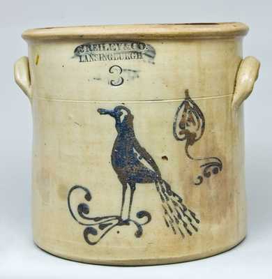 J REILEY & CO / LANSINGBURGH Stoneware Bird Crock, Three-Gallon