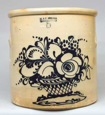 "J. & E. NORTON / BENNINGTON, VT." Stoneware Crock with Cobalt Flower Basket, Five-Gallon