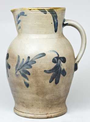 Remmey, Philadelphia, Stoneware Pitcher with Cobalt Floral Decoration