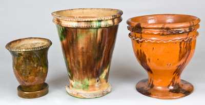 Three Glazed Redware Flowerpots