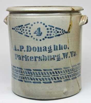 A.P. Donaghho / Parkersburg, WVA Stoneware Crock, Four-Gallon