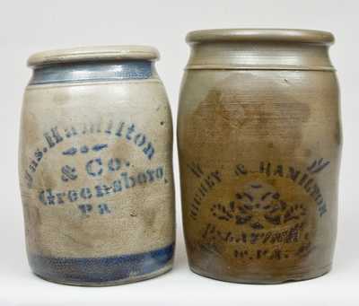 Two Stoneware Crocks: Jas. Hamilton / & Co. / Greensboro / Pa and RICHEY & HAMILTON / PALATINE / WVA