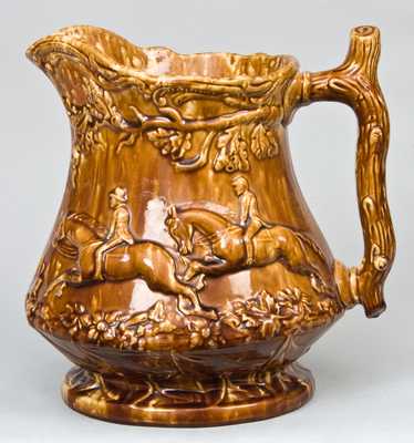 Rockingham-Glazed Hunt Scene Pitcher, possibly Swan Hill Pottery, South Amboy, NJ