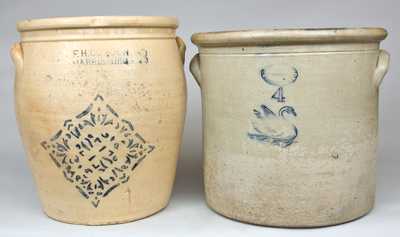 Lot of 2: Stoneware Crocks by F.H. COWDEN / HARRISBURG and GARDINER STONEWARE / MANUFACTORY / GARDINER, ME