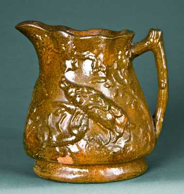 Bell Family, Strasburg, VA Redware Hunt Scene Pitcher