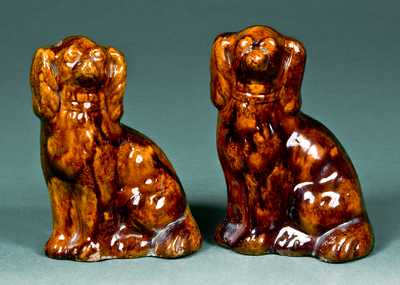 Rare Pair of Glazed Redware Spaniels, probably Pennsylvania