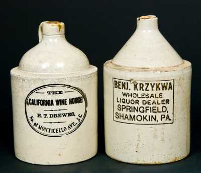 (2) Stoneware Advertising Jugs: Jersey City, NJ & Shamokin, PA