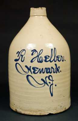 Newark, NJ Stoneware Script Jug, attrib. Fulper, Flemington, NJ