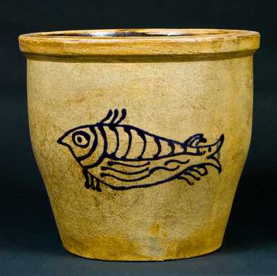 American Stoneware Cream Jar w/ Slip-trailed Fish Decoration