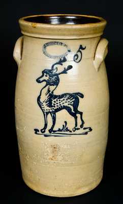 J. BURGER, JR. / ROCHESTER, N.Y. Stoneware Churn with Deer