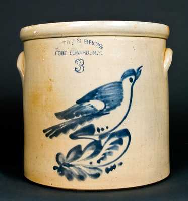 OTTMAN BRO'S / & CO.. / FORT EDWARD, N.Y. Stoneware Crock with Bird Decoration