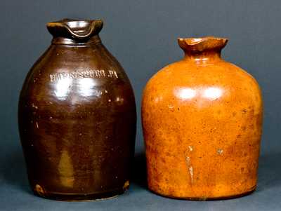 (2) Albany Slip Stoneware Syrup Jugs, One Marked HARRISBURG. PA