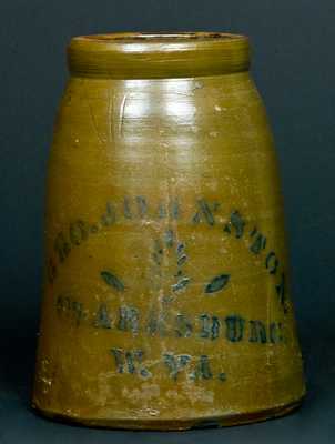 GEO. JOHNSTON. / CLARKSBURG / W. VA. Stoneware Canning Jar