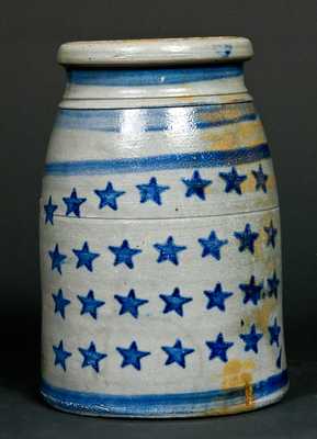 "From / Jas Hamilton & Co. / Greensboro, PA." Stoneware Jar w/ Stars & Stripes