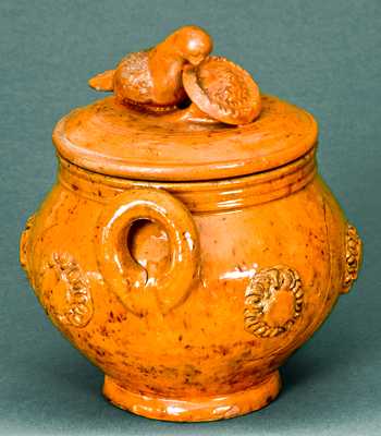 Redware Lidded Sugar Bowl with Bird Finial attrib. James Mackley, Thurmont, MD