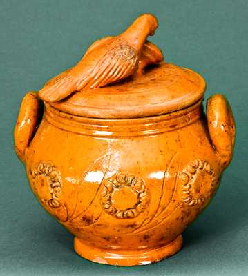 Redware Lidded Sugar Bowl with Bird Finial attrib. James Mackley, Thurmont, MD