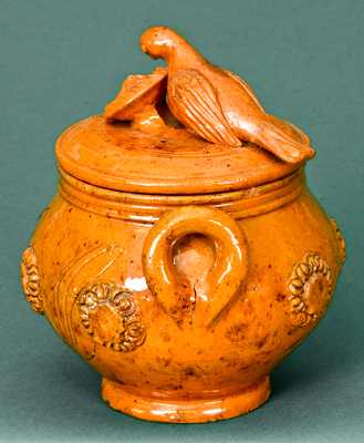 Redware Lidded Sugar Bowl with Bird Finial attrib. James Mackley, Thurmont, MD