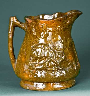 Bell Family, Strasburg, VA Redware Hunt Scene Pitcher