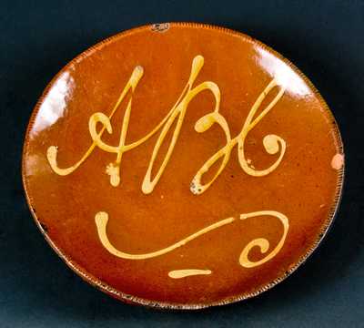 "A B C" Redware Plate, attrib. Norwalk, CT