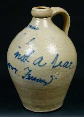 Lyons, New York, Stoneware Jug with Fireman Slogan