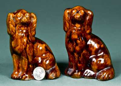 Rare Pair of Glazed Redware Spaniels, probably Pennsylvania