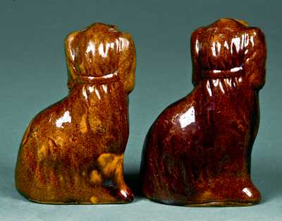 Rare Pair of Glazed Redware Spaniels, probably Pennsylvania