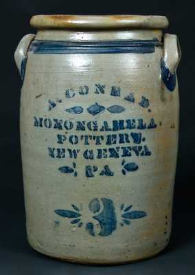 A. CONRAD. / MONONGAHELA / POTTERY. / NEW GENEVA / PA Stoneware Crock