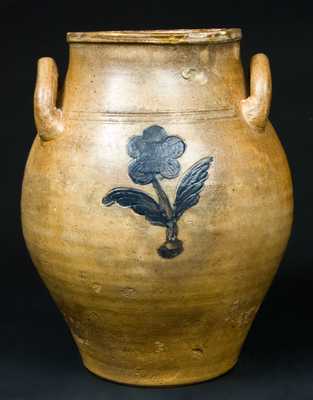 Open-Handled Stoneware Jar with Impressed Flower, attrib. J. Fenton, Boston.