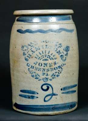 HAMILTON & JONES / GREENSBORO, PA Two-Gallon Stoneware Crock.