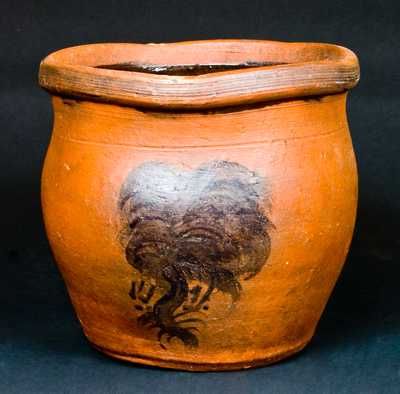 Redware Cream Jar w/ Manganese Tree Design